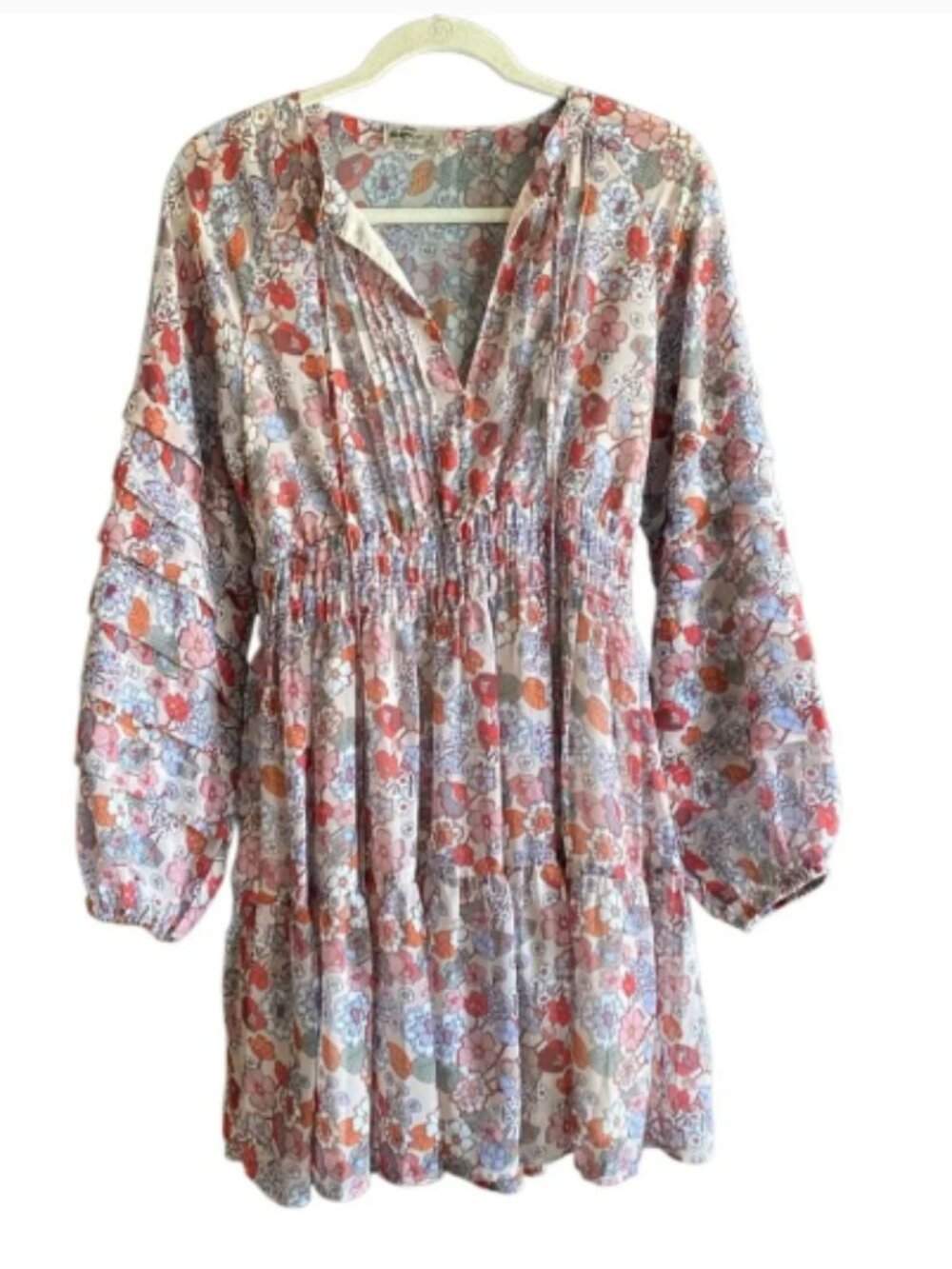 Boundless North Pin-tuck Long Sleeve Floral Mini Dress. Size XSmall